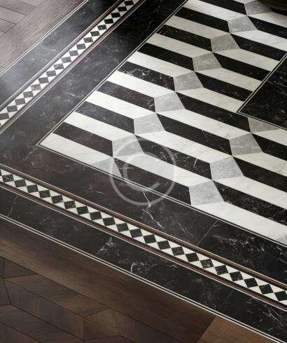 Black and white 3D geometric floor tile