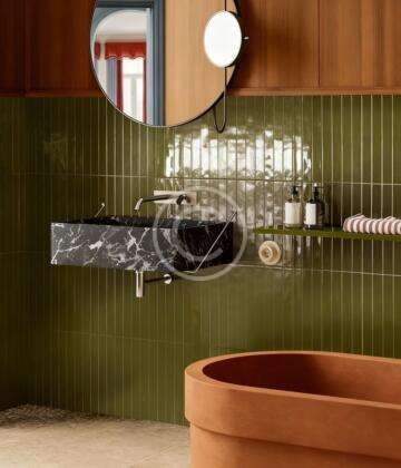 Olive green fluted wall tile
