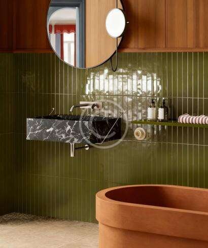 Olive green fluted wall tile